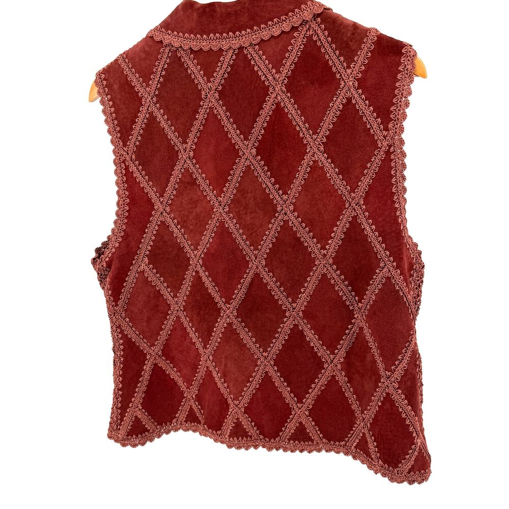 Vintage 90s Double D Ranchwear Maroon Genuine Suede Concho Button Vest - Picture 5 of 9